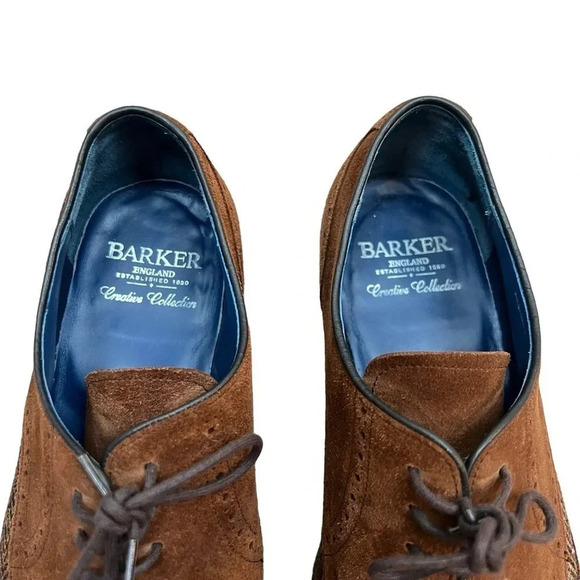 Barker England Jackson Derby Dress Shoes Mens Size 8.5 Leather Tweed Brown - Picture 3 of 13